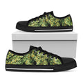 Green Weed Print Black Low Top Sneakers