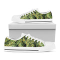 Green Weed Print White Low Top Sneakers