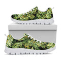 Green Weed Print White Running Shoes