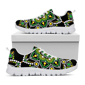 Green White Dot Mandala Print White Running Shoes