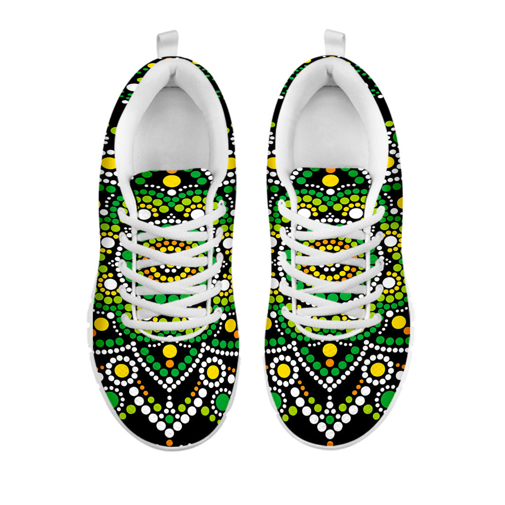 Green White Dot Mandala Print White Running Shoes