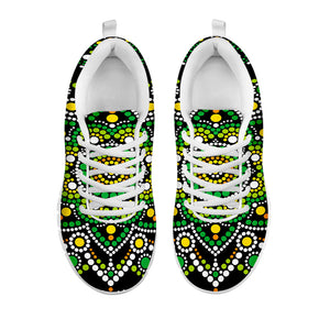 Green White Dot Mandala Print White Running Shoes