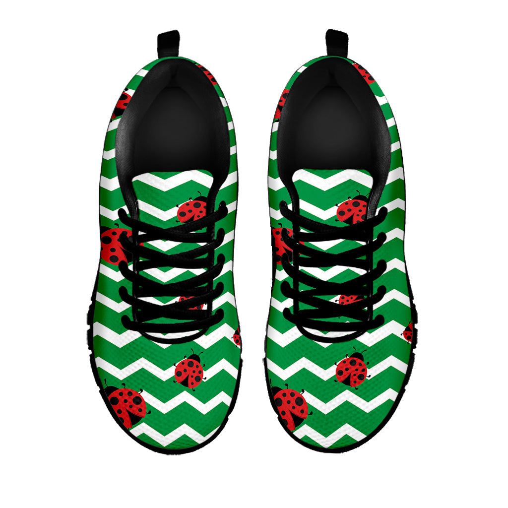 Green Zigzag Ladybird Pattern Print Black Running Shoes