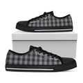 Grey And Black Check Pattern Print Black Low Top Sneakers