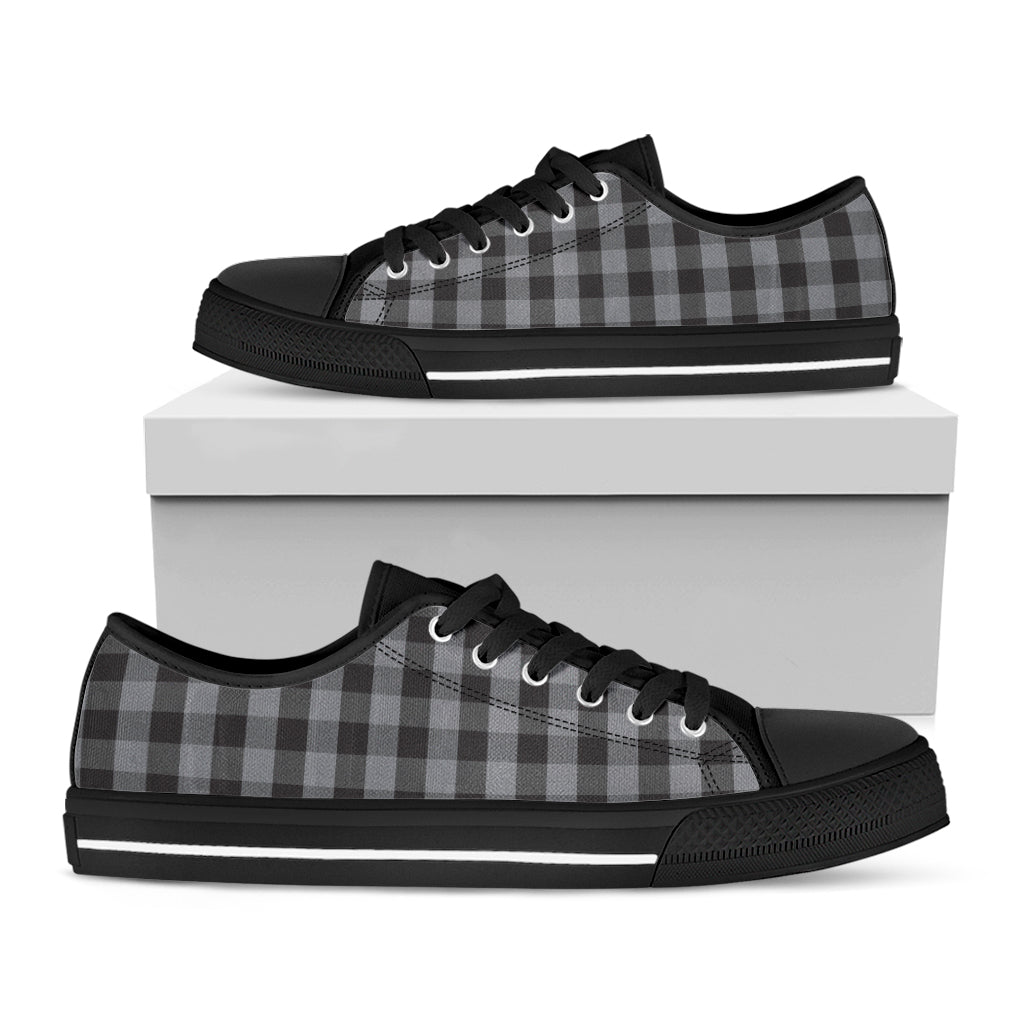 Grey And Black Check Pattern Print Black Low Top Sneakers