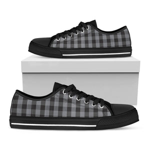 Grey And Black Check Pattern Print Black Low Top Sneakers