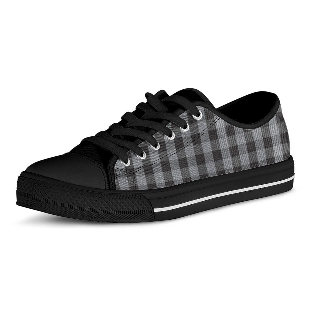 Grey And Black Check Pattern Print Black Low Top Sneakers