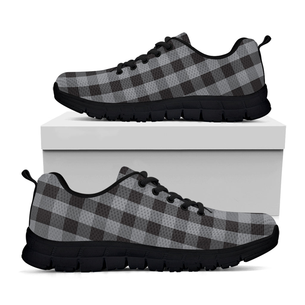 Grey And Black Check Pattern Print Black Running Shoes