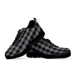 Grey And Black Check Pattern Print Black Running Shoes