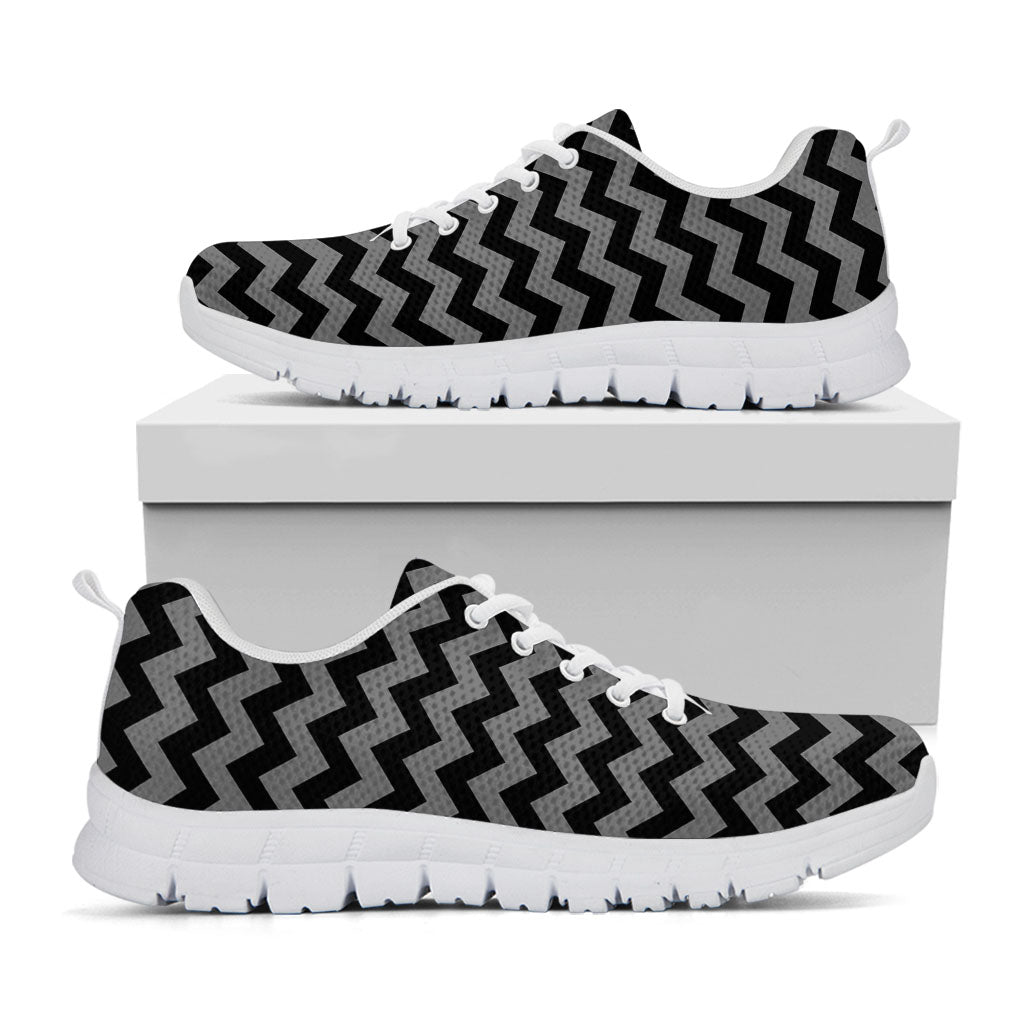 Grey And Black Chevron Pattern Print White Running Shoes