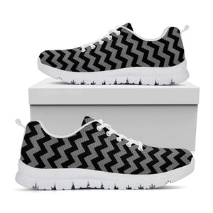 Grey And Black Chevron Pattern Print White Running Shoes