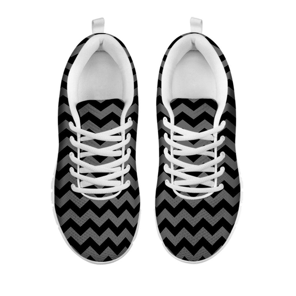 Grey And Black Chevron Pattern Print White Running Shoes