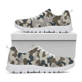 Grey And Brown Camouflage Print White Running Shoes