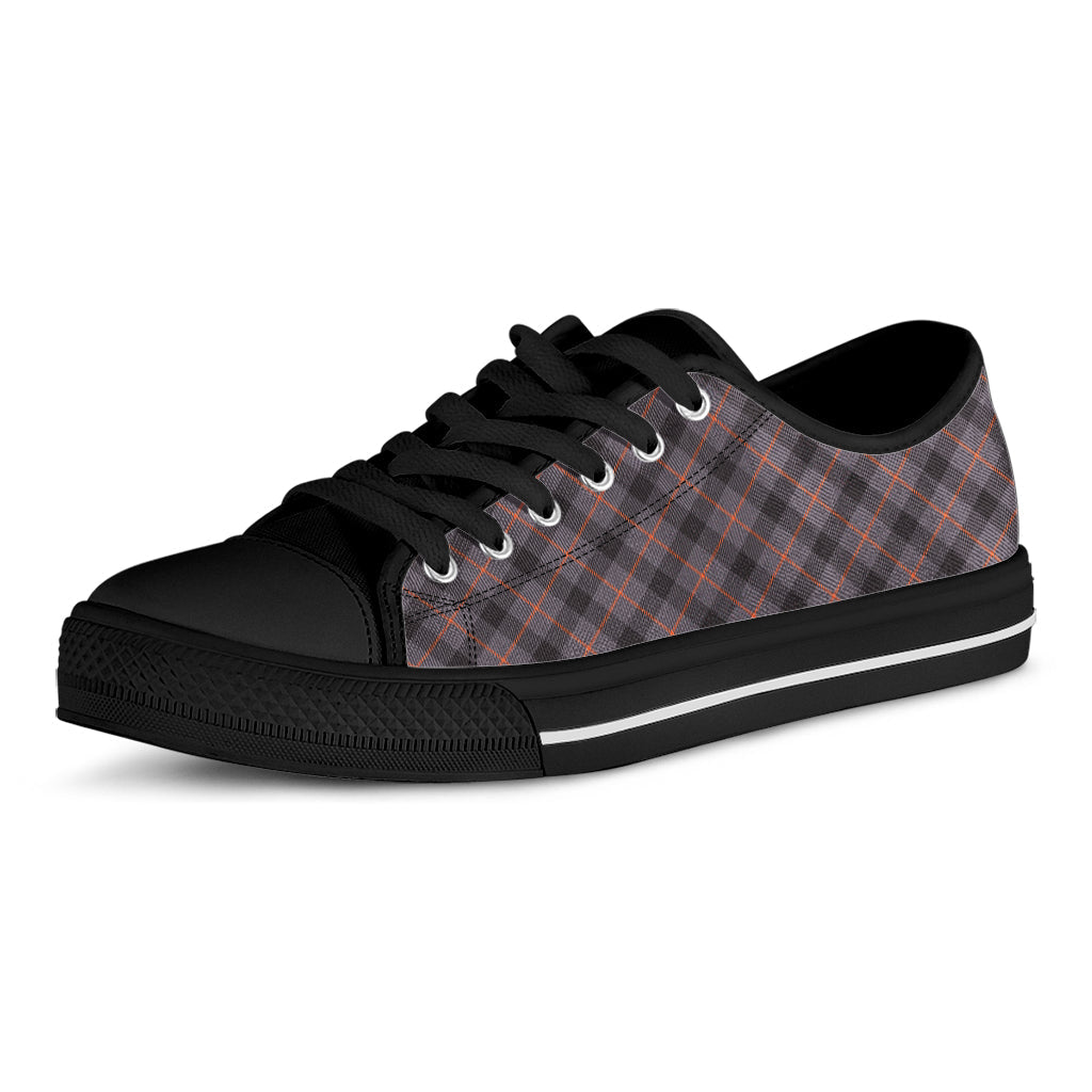 Grey And Orange Plaid Pattern Print Black Low Top Sneakers