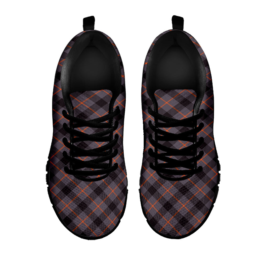 Grey And Orange Plaid Pattern Print Black Running Shoes