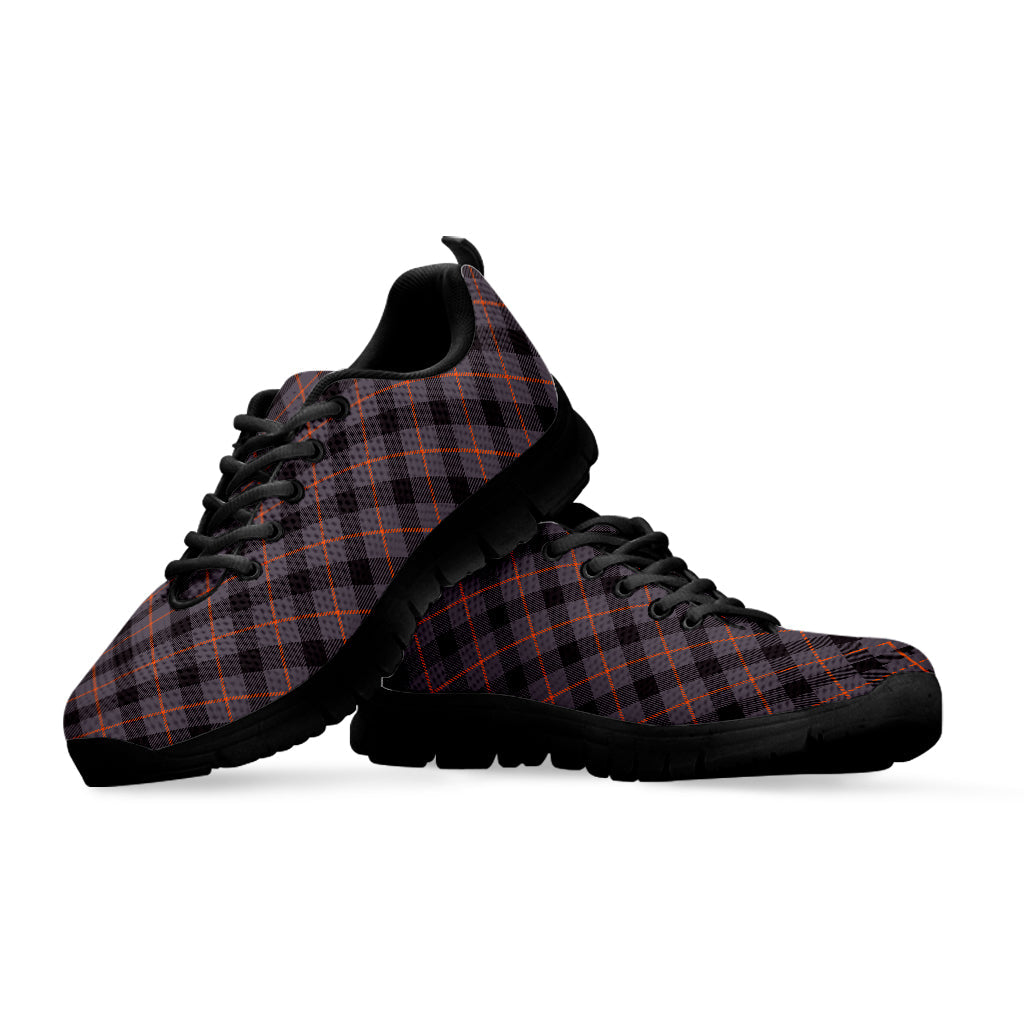 Grey And Orange Plaid Pattern Print Black Running Shoes