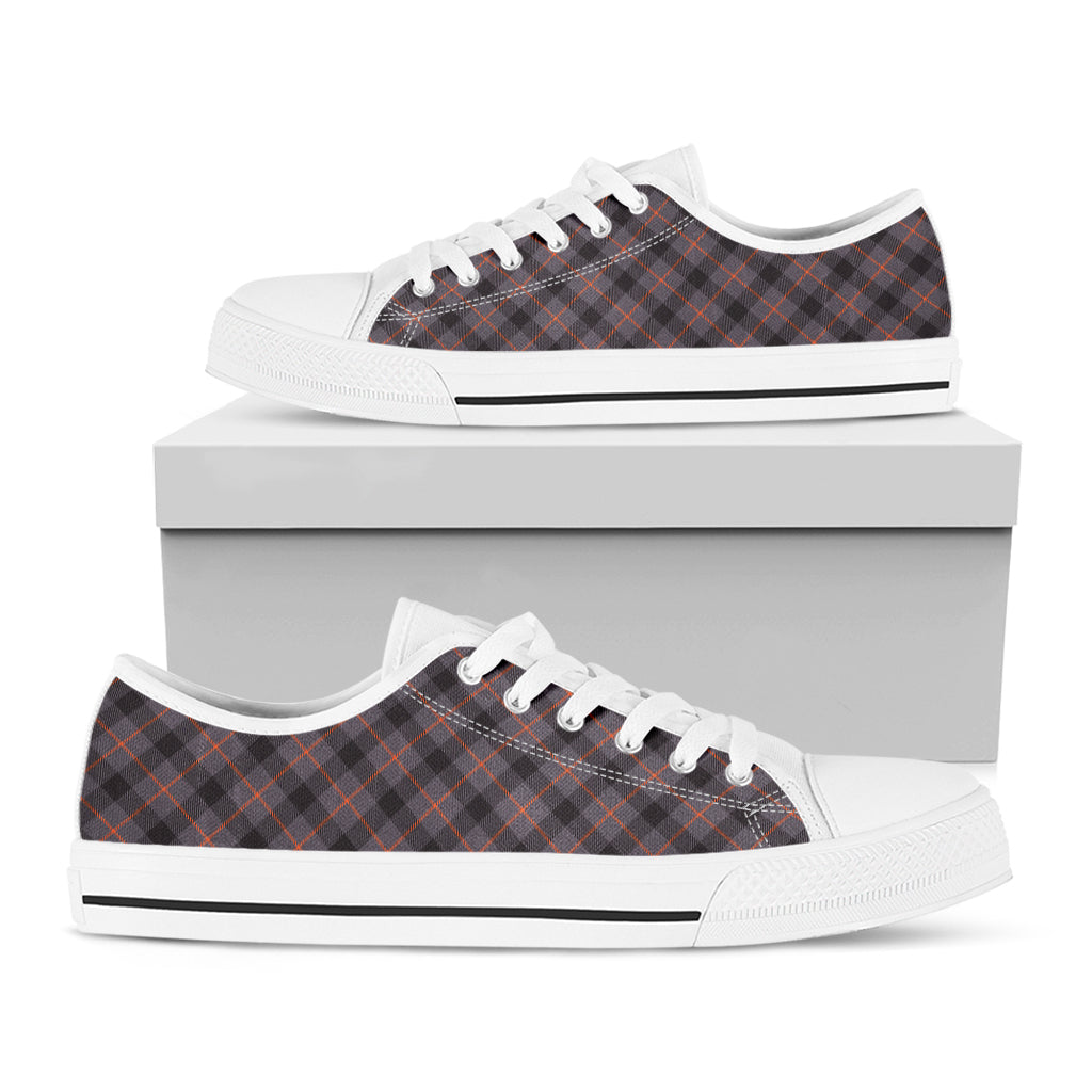 Grey And Orange Plaid Pattern Print White Low Top Sneakers