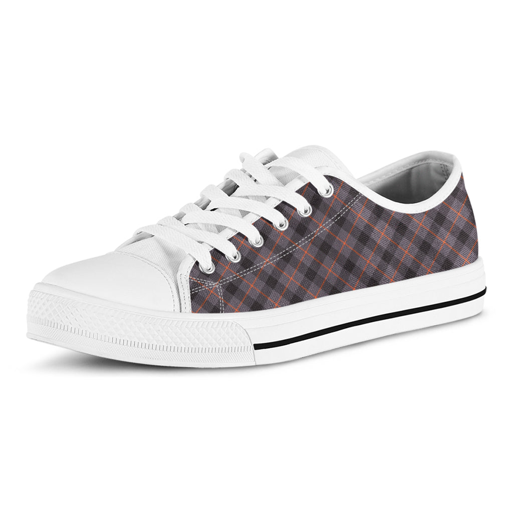 Grey And Orange Plaid Pattern Print White Low Top Sneakers