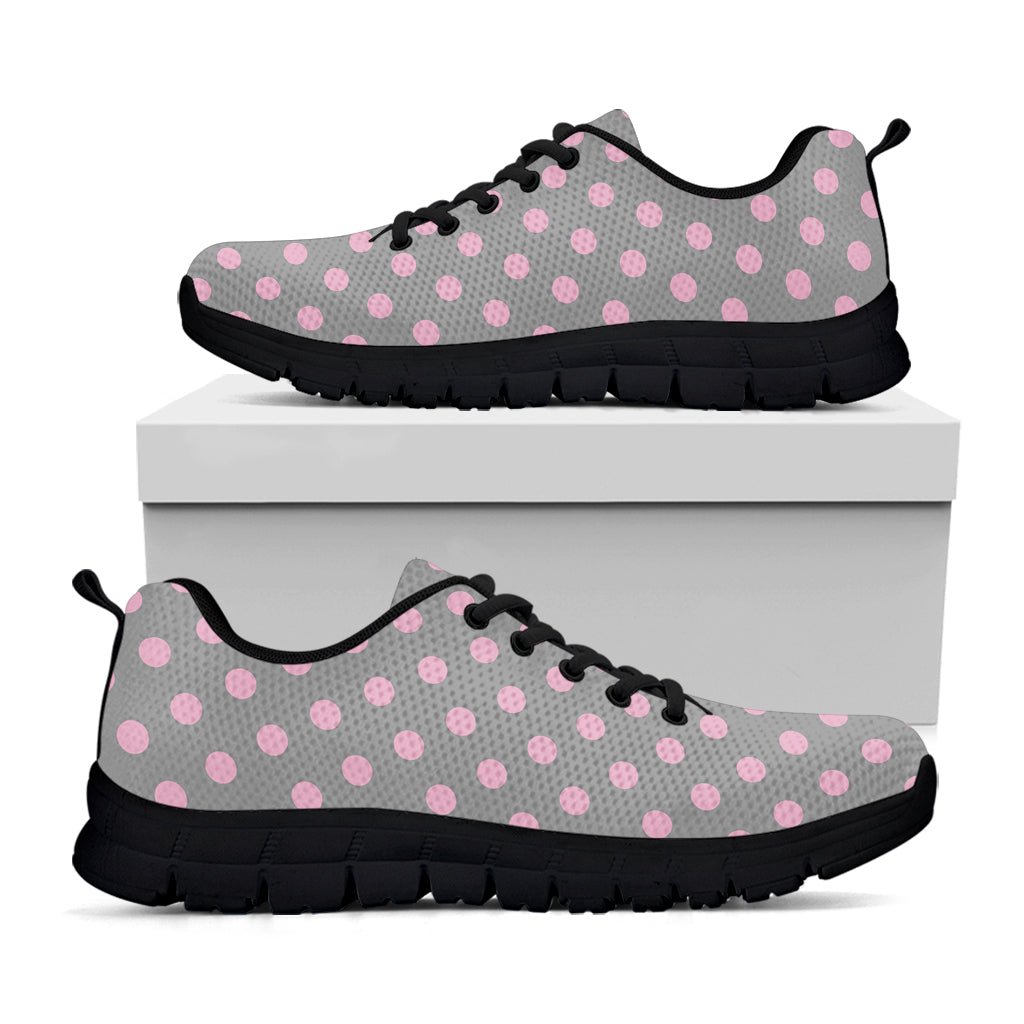 Grey And Pink Polka Dot Pattern Print Black Running Shoes