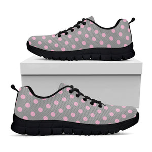 Grey And Pink Polka Dot Pattern Print Black Running Shoes
