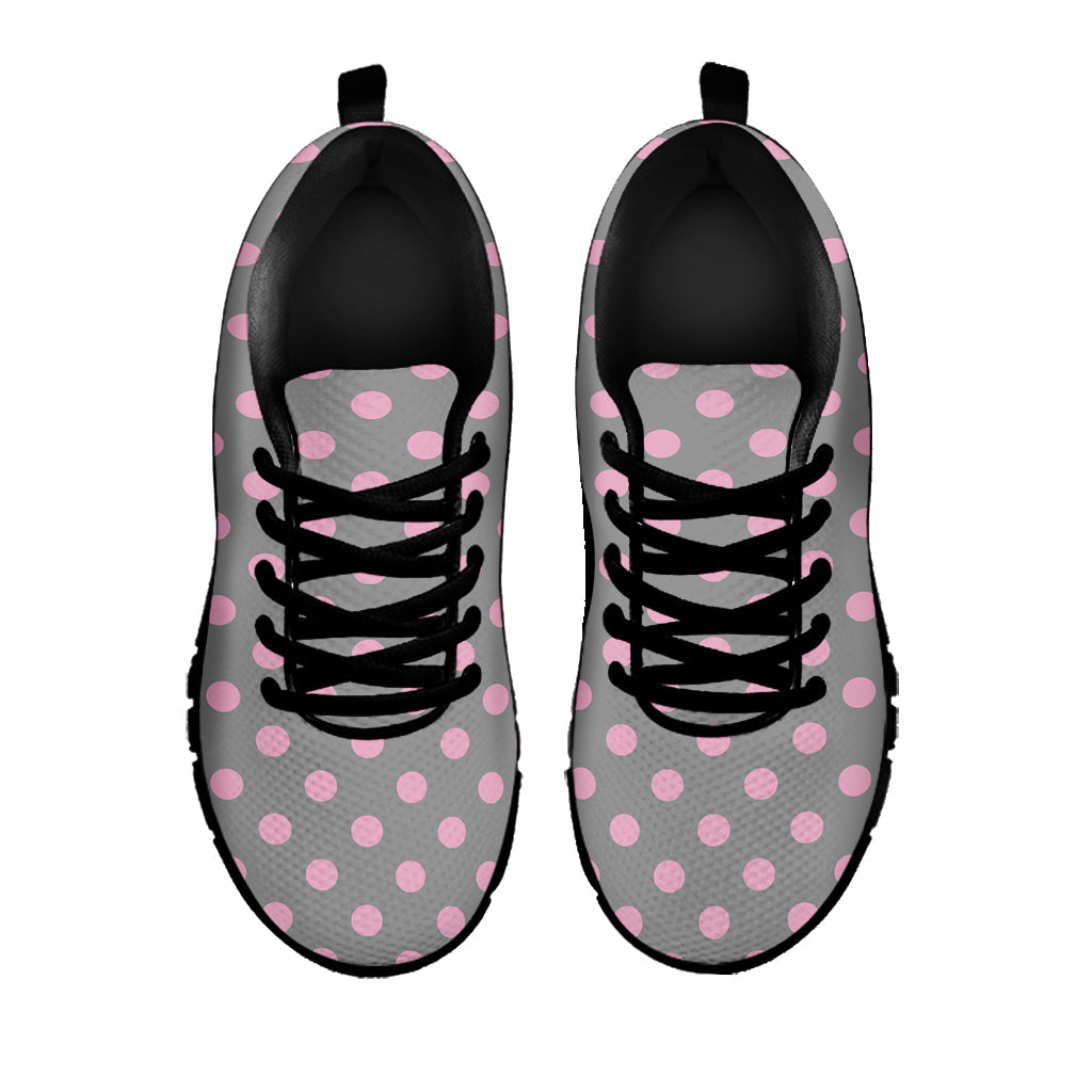 Grey And Pink Polka Dot Pattern Print Black Running Shoes