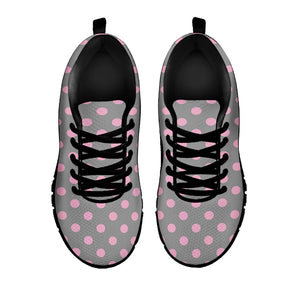 Grey And Pink Polka Dot Pattern Print Black Running Shoes