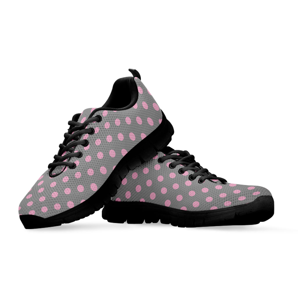 Grey And Pink Polka Dot Pattern Print Black Running Shoes