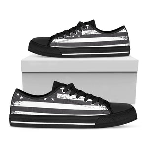 Grey And White American Flag Print Black Low Top Sneakers