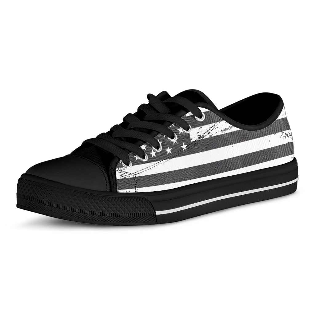 Grey And White American Flag Print Black Low Top Sneakers