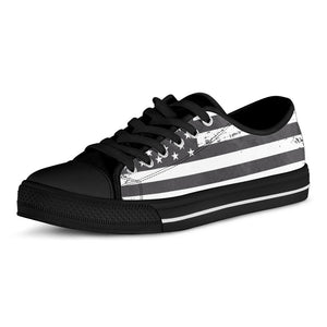 Grey And White American Flag Print Black Low Top Sneakers