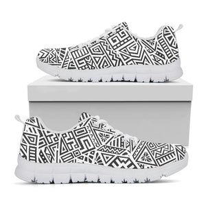 Grey And White Aztec Pattern Print White Running Shoes