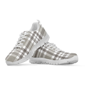 Grey And White Border Tartan Print White Running Shoes