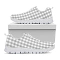 Grey And White Check Pattern Print White Running Shoes