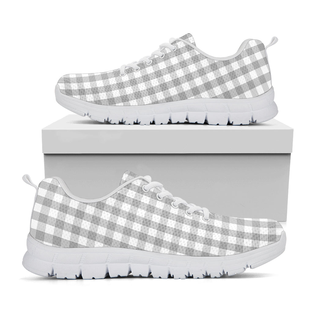 Grey And White Check Pattern Print White Running Shoes