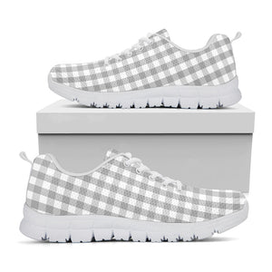 Grey And White Check Pattern Print White Running Shoes