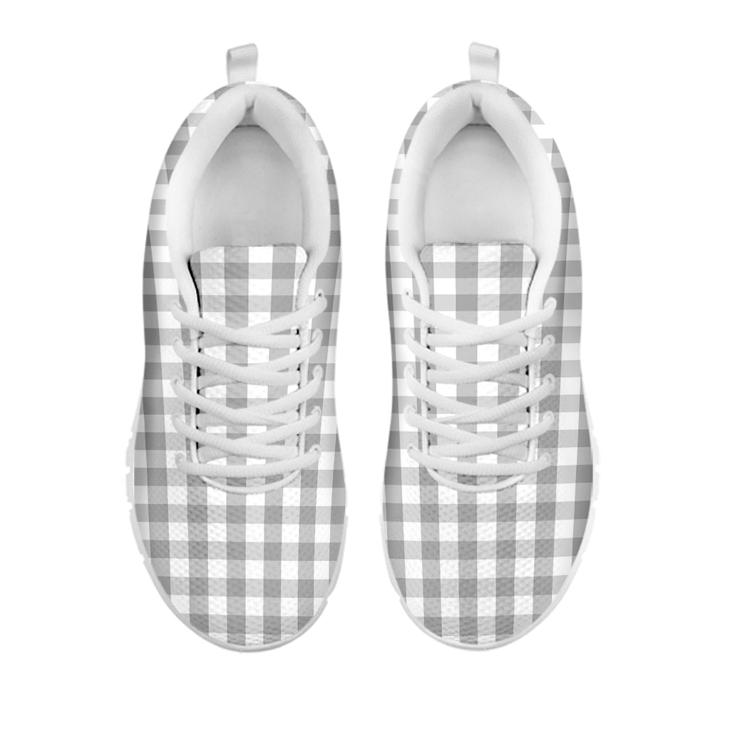 Grey And White Check Pattern Print White Running Shoes