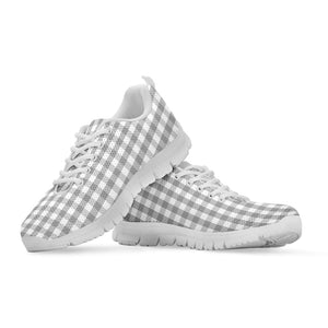 Grey And White Check Pattern Print White Running Shoes