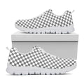 Grey And White Checkered Pattern Print White Running Shoes