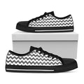 Grey And White Chevron Pattern Print Black Low Top Sneakers