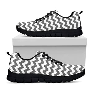 Grey And White Chevron Pattern Print Black Running Shoes