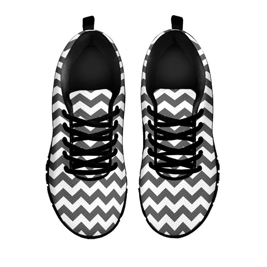 Grey And White Chevron Pattern Print Black Running Shoes
