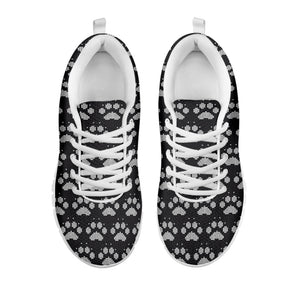 Grey And White Paw Knitted Pattern Print White Running Shoes