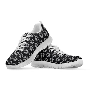 Grey And White Paw Knitted Pattern Print White Running Shoes