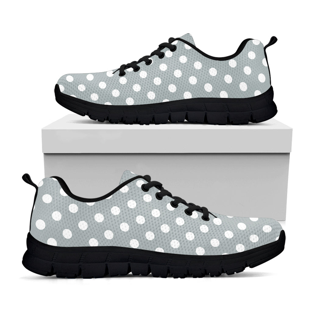 Grey And White Polka Dot Pattern Print Black Running Shoes
