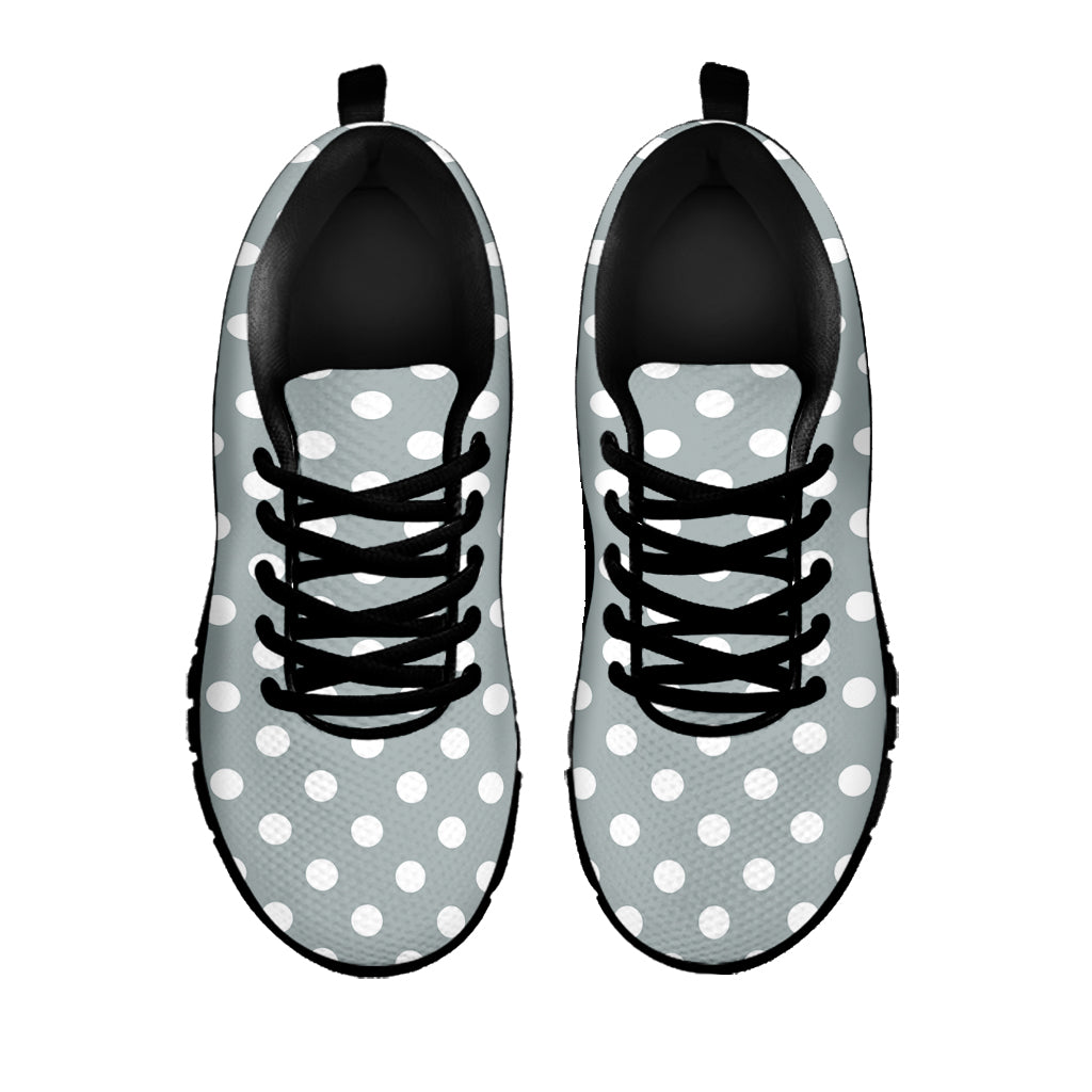 Grey And White Polka Dot Pattern Print Black Running Shoes