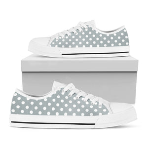 Grey And White Polka Dot Pattern Print White Low Top Sneakers