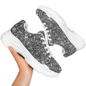 Grey And White Totem Pattern Print White Chunky Shoes