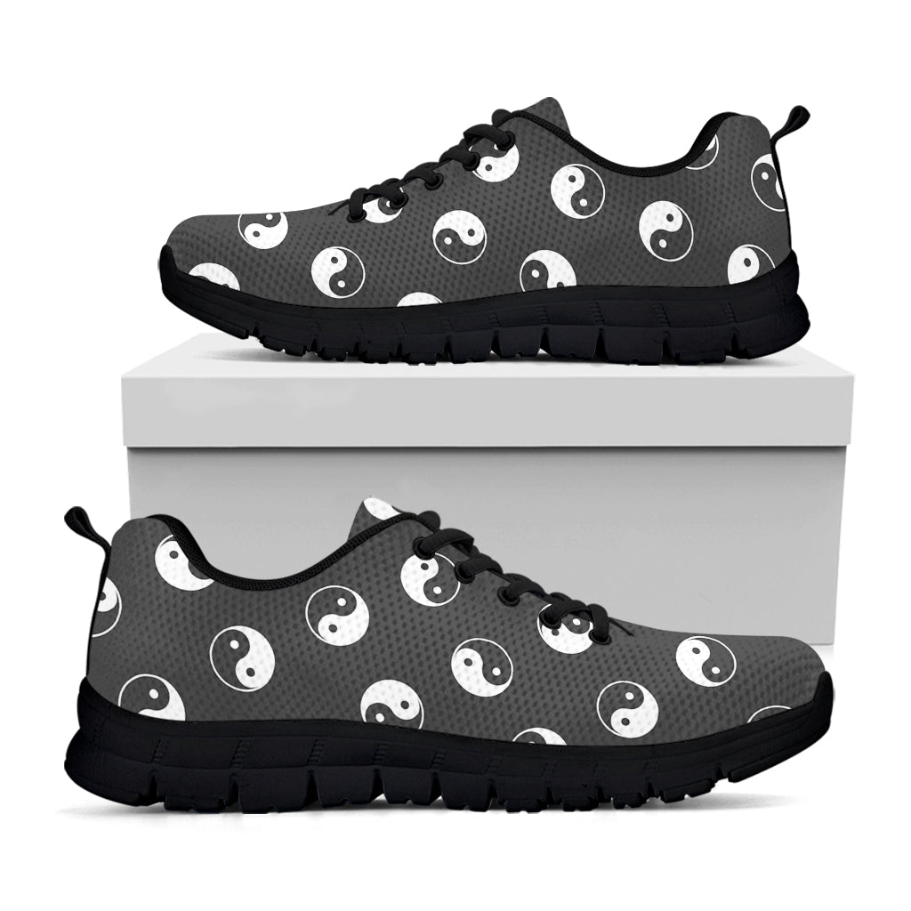 Grey And White Yin Yang Pattern Print Black Running Shoes