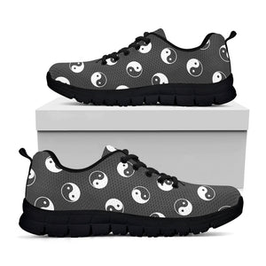 Grey And White Yin Yang Pattern Print Black Running Shoes