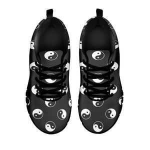 Grey And White Yin Yang Pattern Print Black Running Shoes